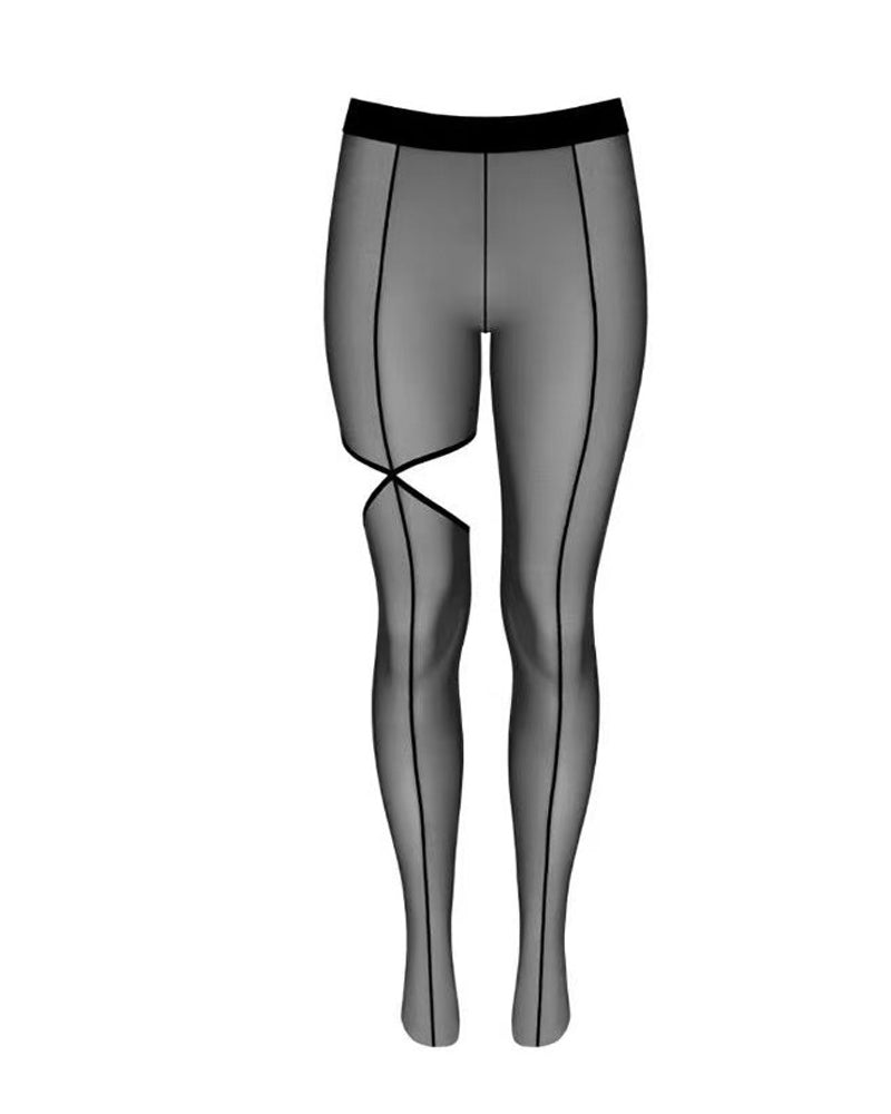Irregular Split-leg Striped Sexy See-through Over-the-knee Pantyhose
