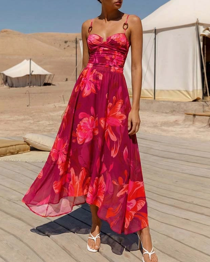 Sling Abstract Floral Print One Piece Swimsuit Set