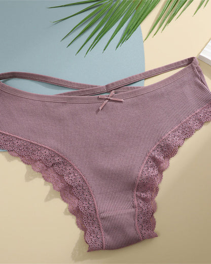 Women's Underwear Threaded Cotton Underwear Cute Bow Low Waist Bikini Lace Panties For Women