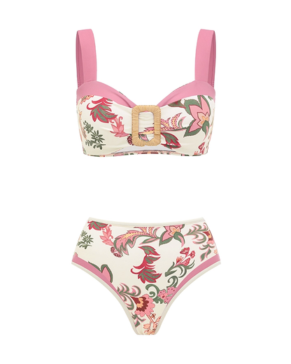 Ruffle Pink Paisley Print Swimsuit set