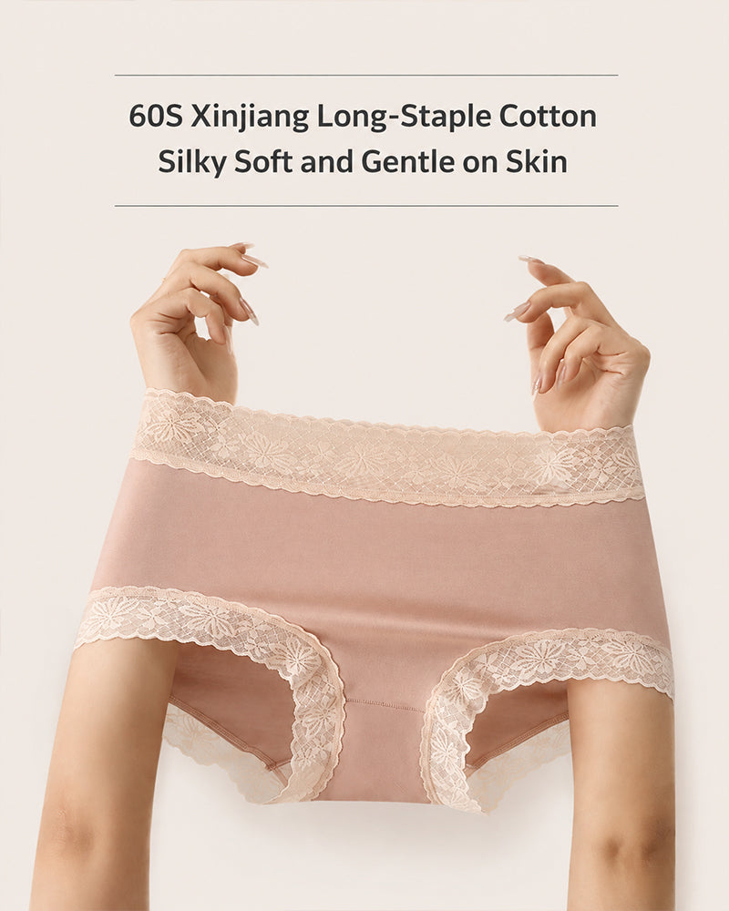 5-Pack Pure Cotton Lace Trim Seamless Breathable Briefs