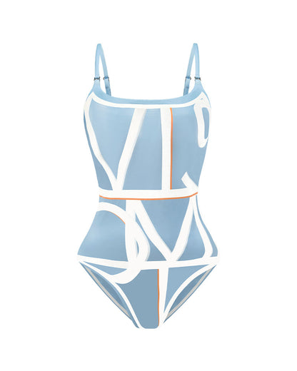 Trendy Letter Print Reversible One-Piece Swimsuit