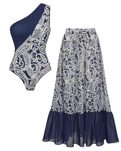 Sexy Blue Paisley Print Swimsuit Set