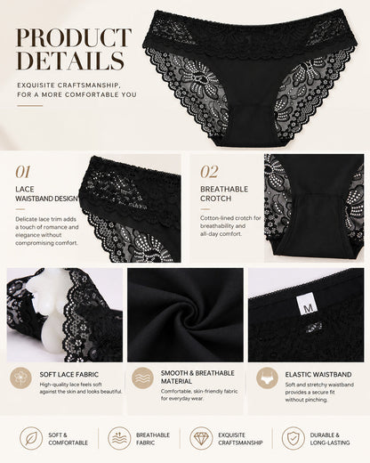 5-Pack Sexy Seamless Ice Silk Lace Patchwork Breathable Panties