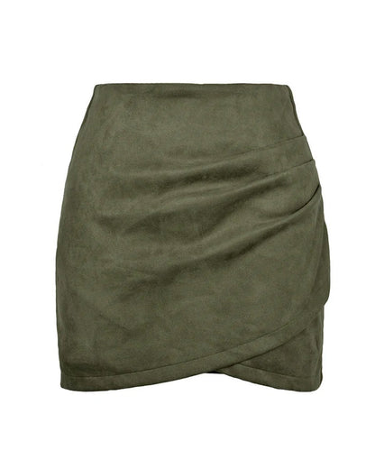 Suede Pleated Irregular Zipper Bodycon Mini Skirt