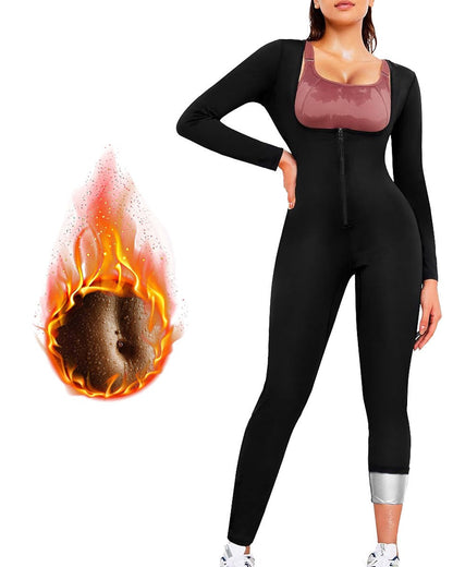 Solid color simple zipper sauna body shaping jumpsuit