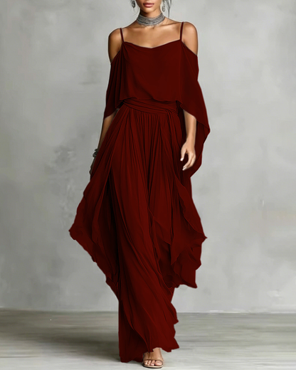 Chiffon Off-Shoulder Cami Wide-Leg Pants Set