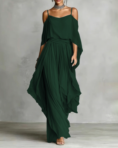 Chiffon Off-Shoulder Cami Wide-Leg Pants Set