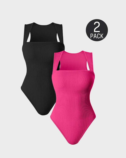 Women's Square Neck Sleeveless Knit Ribbed Vest Bodysuit