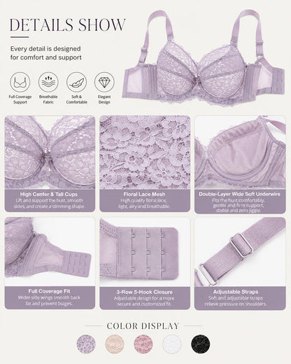 Plus Size Floral Lace Full Cup Bra