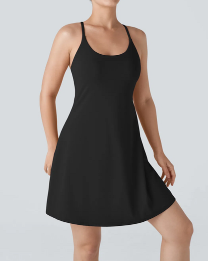 Women's Solid Color Sleeveless Casual Sports Dress with Pocket Shorts
