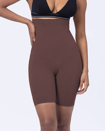 Women's Mid-Rise Seamless Tummy-Control Butt Lift Height-Shaping Elastic Tight Shorts