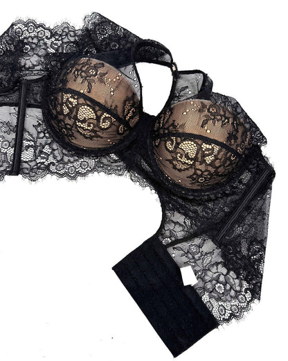 Black Sexy See-Through Lace Button Bra Top