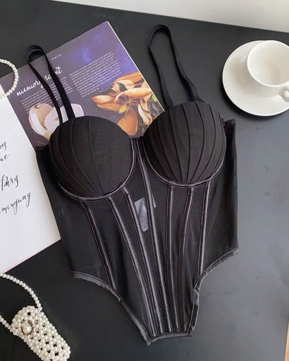 Sexy Fishbone Adjustable Shoulder Strap Tube Top Mesh Irregular Top