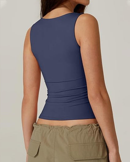 Square Neck Sleeveless Double-layer Tight Seamless Stretch Vest