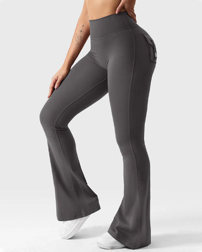 Women's Tummy Control Butt Lifting Pocket Flare Tight Yoga Pants