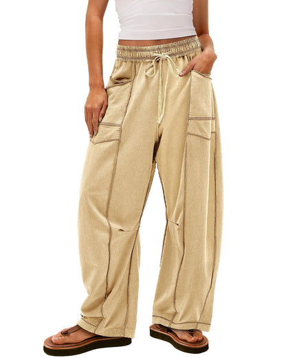 Casual Loose Drawstring Wide-leg Pants With Pockets