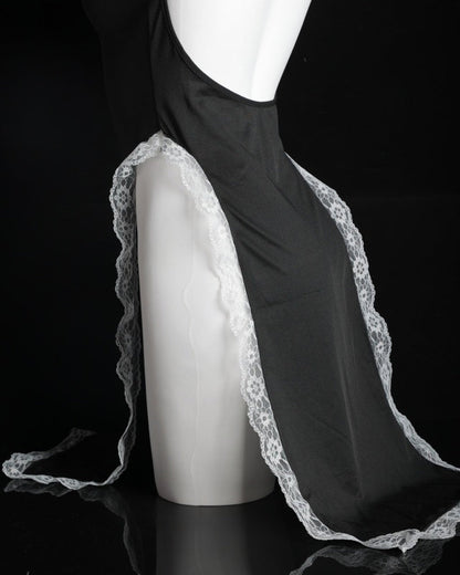 Halloween Sexy Nun Costume Role Play Hollow Slit Long Dress with Stockings Set