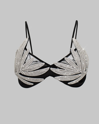 Silver Rhinestone Sexy Mesh Backless Camisole Bra