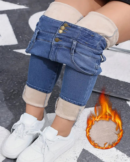 Women's High-stretch Fleece-lined Thickened Jeans