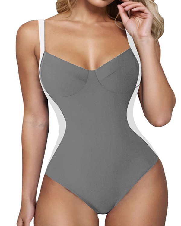 Women's V-neck Tummy Control Cross Back One-Piece Swimsuit