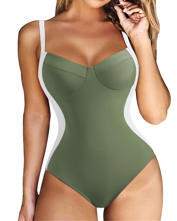 Women's V-neck Tummy Control Cross Back One-Piece Swimsuit