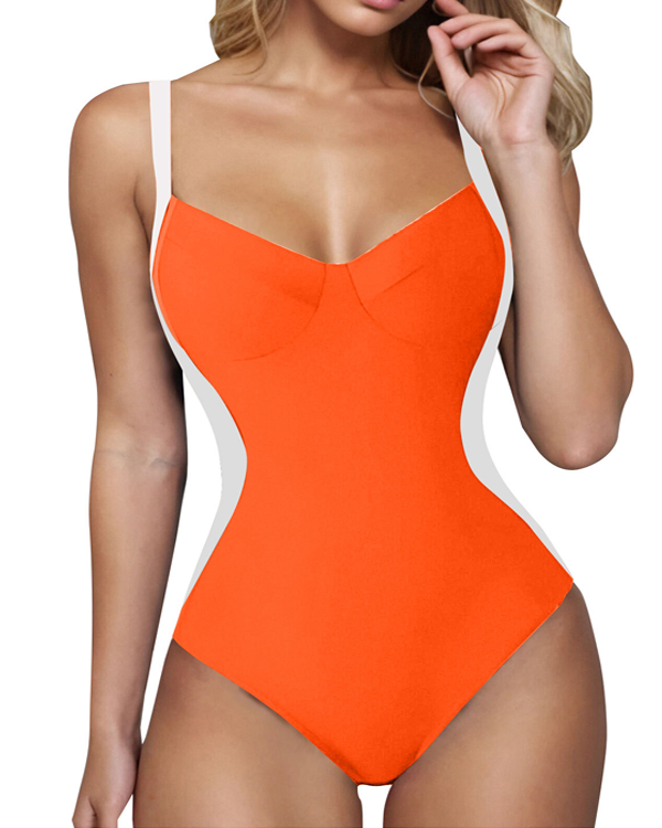 Women's V-neck Tummy Control Cross Back One-Piece Swimsuit