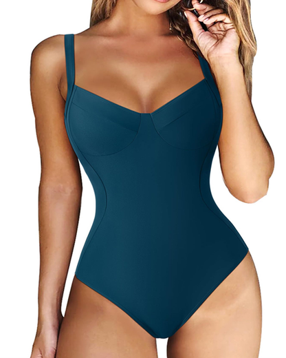 Women's V-neck Tummy Control Cross Back One-Piece Swimsuit