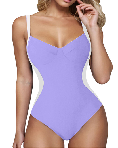 Women's V-neck Tummy Control Cross Back One-Piece Swimsuit