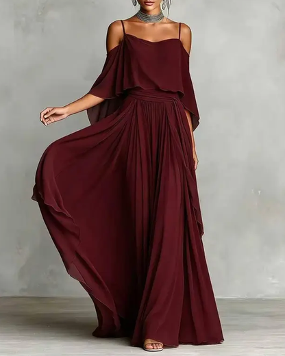 Chiffon Off-Shoulder Cami Wide-Leg Pants Set