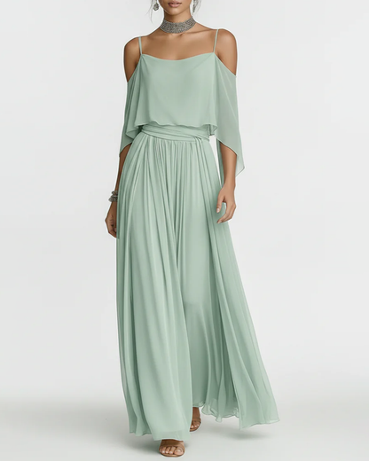 Chiffon Off-Shoulder Cami Wide-Leg Pants Set
