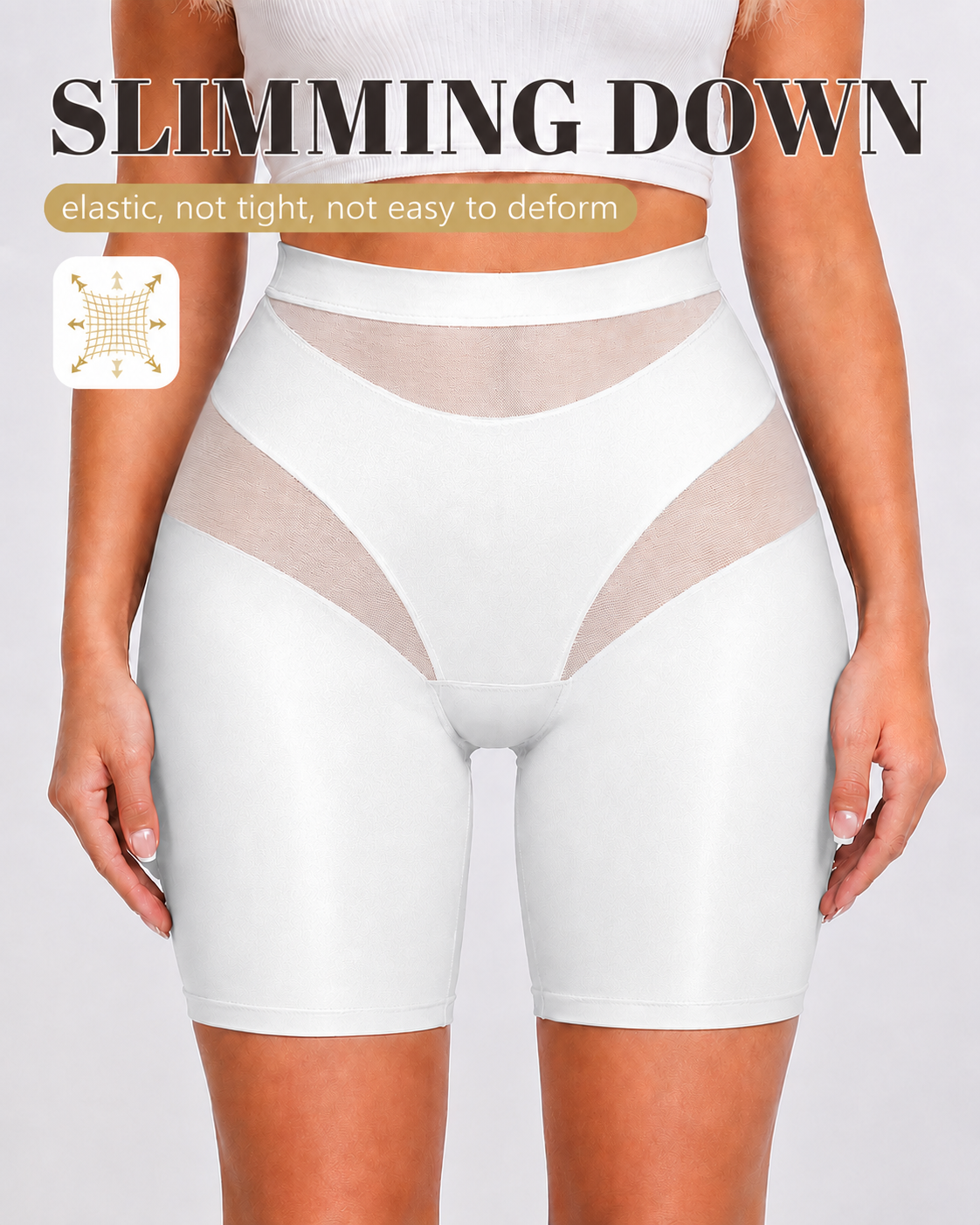 High Waist Tummy Control Sheer Mesh Patchwork Shaping Shorts