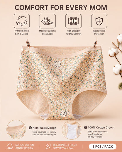 4-Pack High Waist Cotton Printed Loose Stretch Briefs