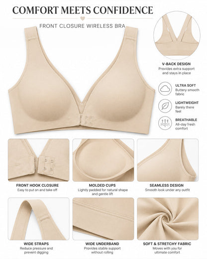 2-Pack Front Closure Deep V Seamless Push-up Wireless Bra