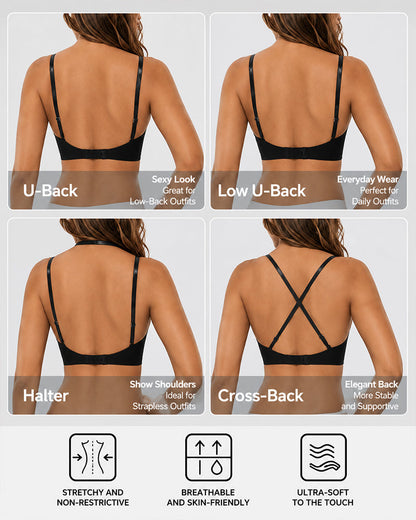Women's Deep V Seamless Invisible Adjustable Strap Bra