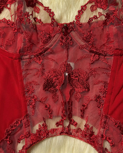 Sexy Sheer Embroidered Mesh Lingerie Set
