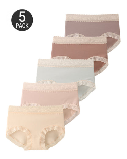 5-Pack Pure Cotton Lace Trim Seamless Breathable Briefs