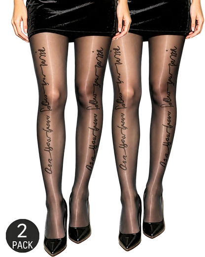 Sexy Reflective Letter Print Glossy Oil-Shine Stockings
