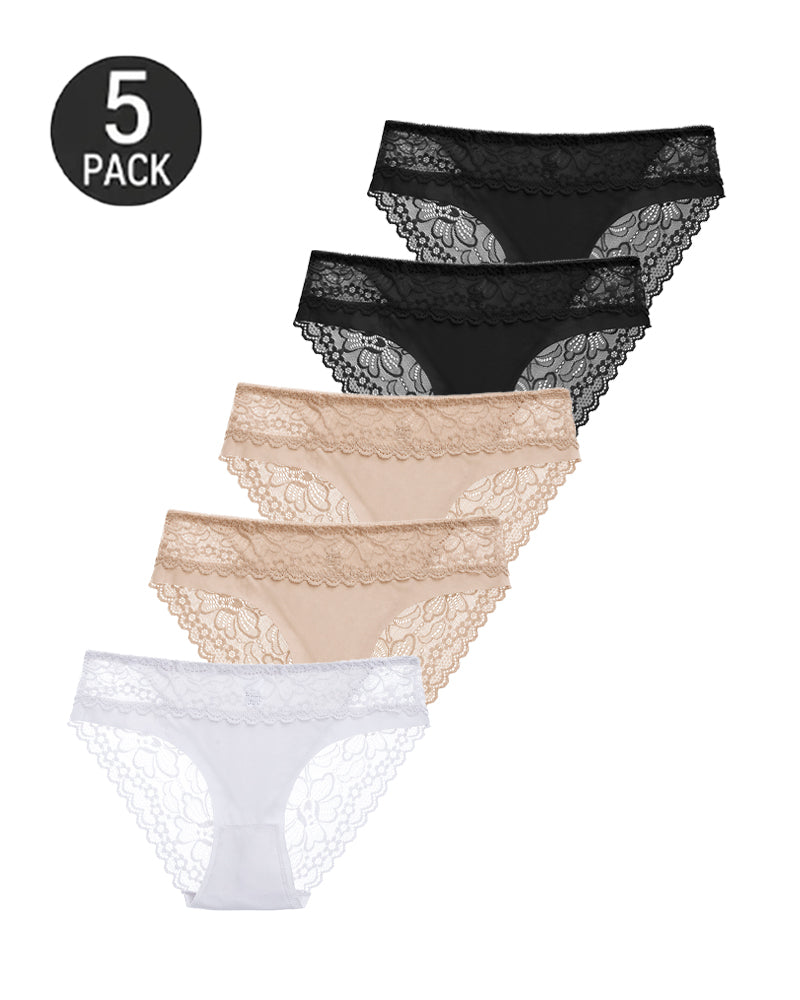 5-Pack Sexy Seamless Ice Silk Lace Patchwork Breathable Panties