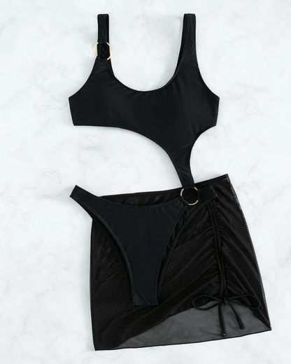 Sexy Sheer Mesh Backless Bikini with Cover-up Set