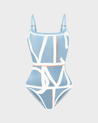 Trendy Letter Print Reversible One-Piece Swimsuit