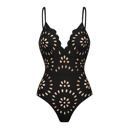 Flower Hollow One Piece Swimsuit and Skirt
