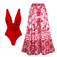 Swimsuit and print skirt
