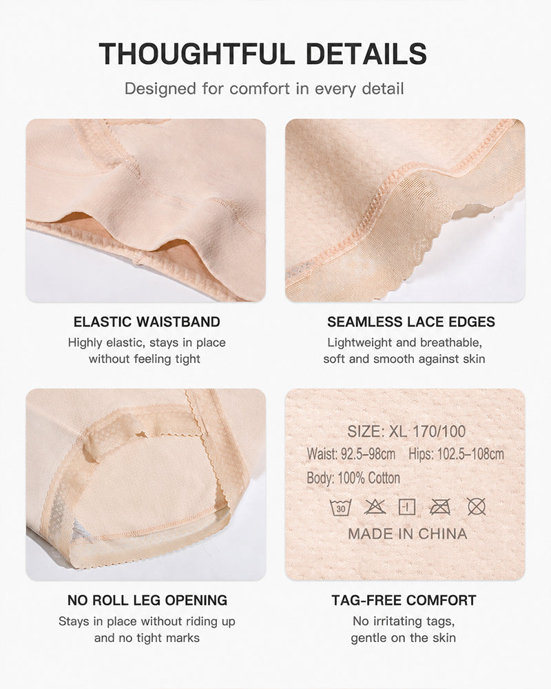 5-Pack Pure Cotton Lace Trim Breathable Tummy Control Panties