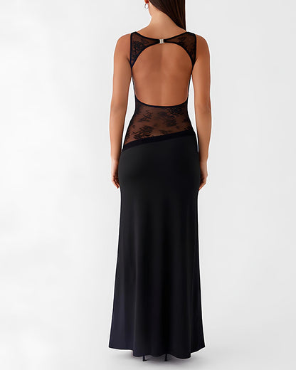 Sexy Figure-hugging Spliced Lace Sleeveless Backless Long Dress