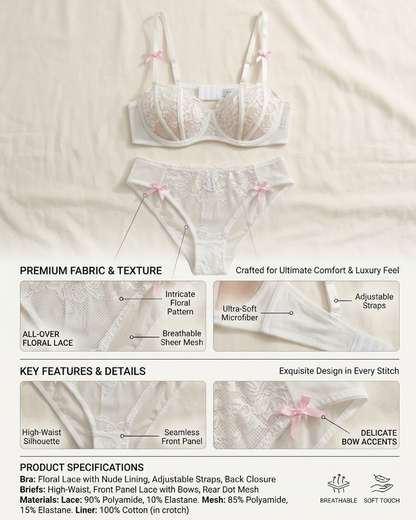 Sexy Ultra-Thin White Lace Bow Lingerie Set