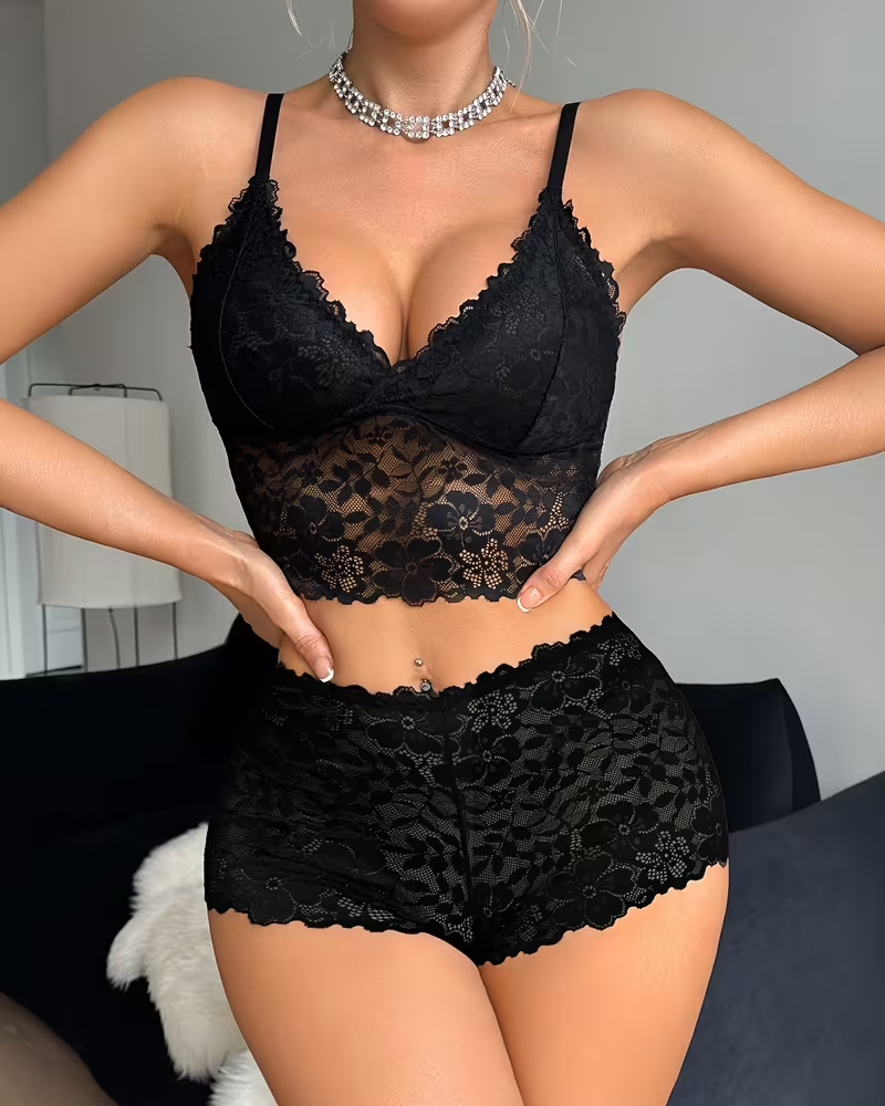 Sexy Floral Lace Push-Up Camisole Lingerie Set
