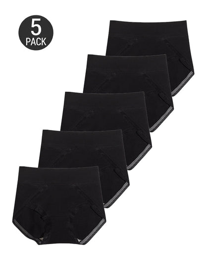 5-Pack Pure Cotton Lace Trim Breathable Tummy Control Panties