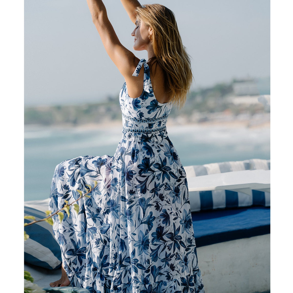 V Neck Lace Up Printed One Piece Swimsuit and Skirt