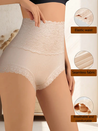 Women's High-waisted Tummy-controlling Lace Cotton Comfortable Breathable Panties